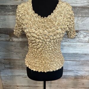 NWT Chic Textured Stretchy Women's Blouse in Gold